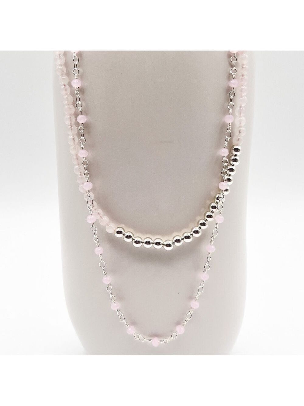 Rose quartz and sterling silver necklace set